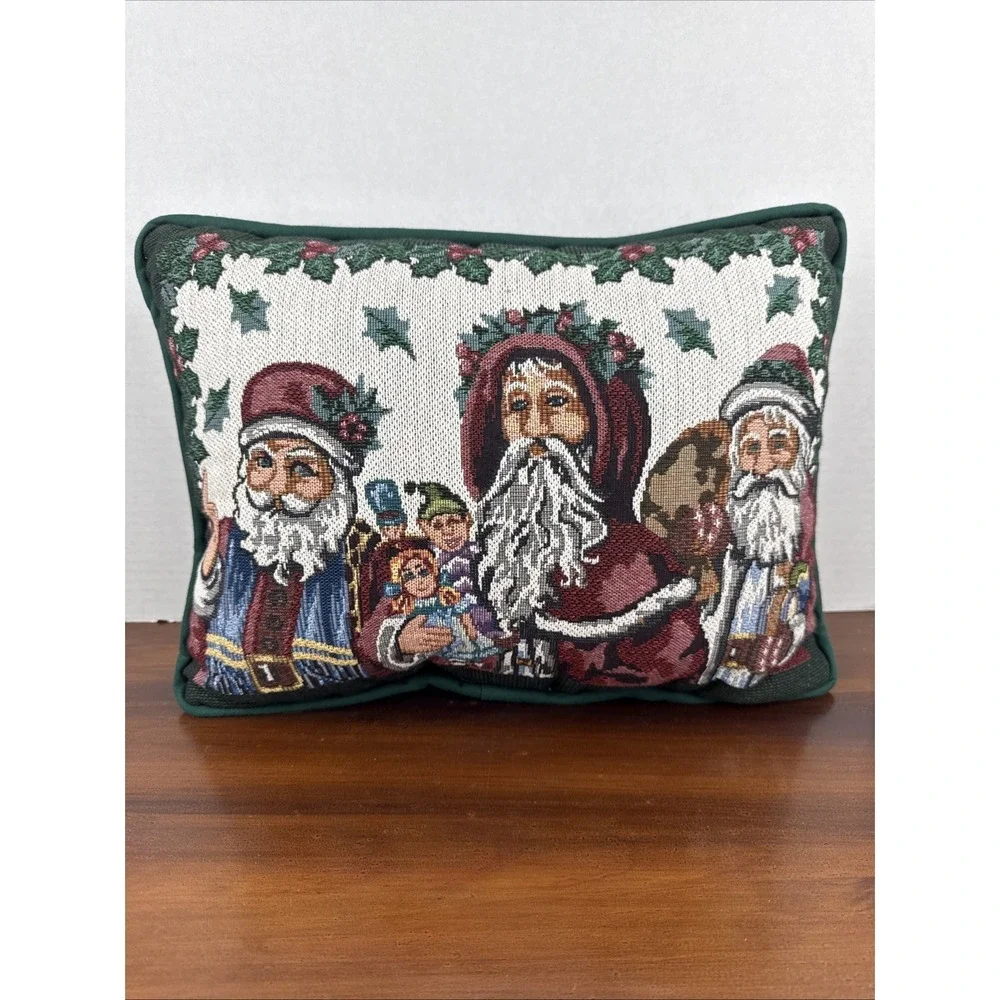 Vintage Needlepoint Tapestry Santa Saint Nicholas Decorative Pillow